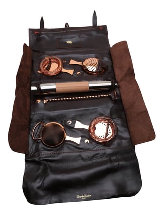 Bonzer Leather Roll Strainers & Muddler Set / Copper