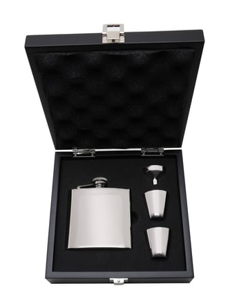 Sarome High Polished Stainless Steel Hip Flask / Funnel & 2 Cups