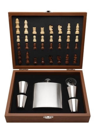 Lucy G Hip Flask with Chess Set, 4 Cups & Funnel / 6oz