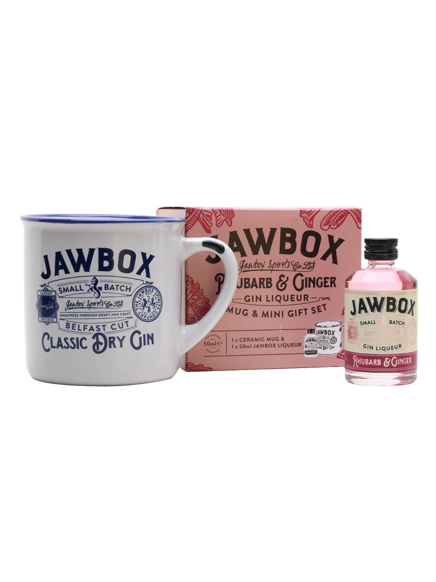Jawbox Rhubarb and Ginger Gin Liqueur Miniature Mug Set The Whisky