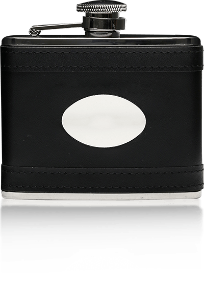 Black Lambskin Stainless Steel Flask & Engraving Plate/110ml
