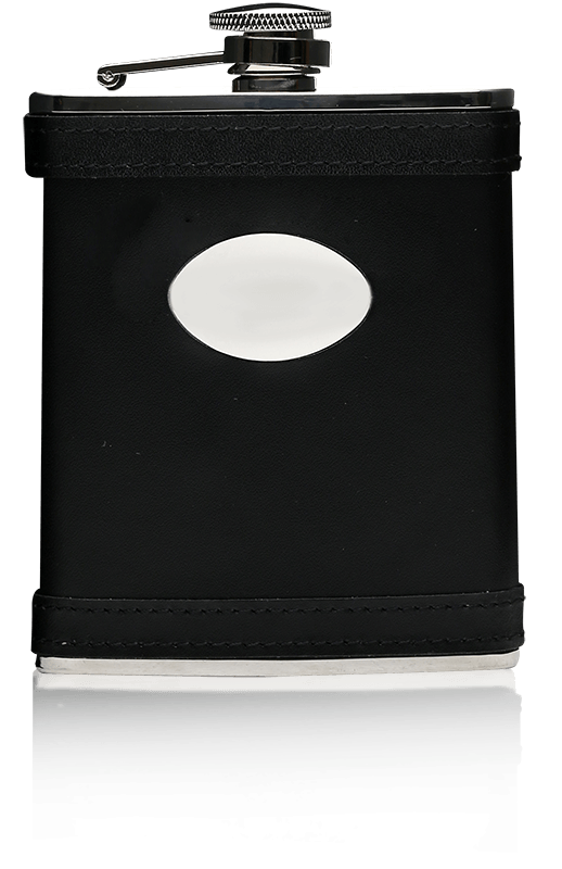 Black Lambskin Stainless Steel Flask & Engraving Plate/170ml