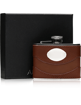 Brown Leather & Steel Hip Flask with Engraving Plate / 110ml