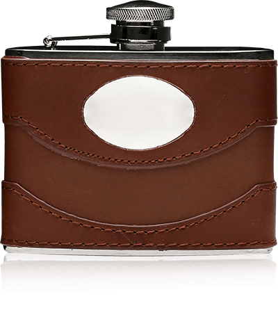 Brown Leather & Steel Hip Flask with Engraving Plate / 110ml