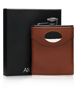 Brown Leather & Steel Hip Flask with Engraving Plate / 170ml Presentation