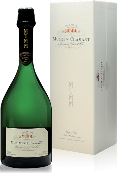 Mumm De Cramant Blanc de Blancs NV Champagne bottle with gift box