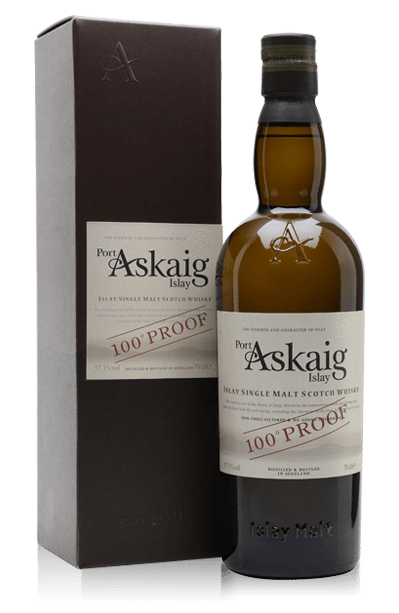 Port Askaig 100° Proof bottle with gift box