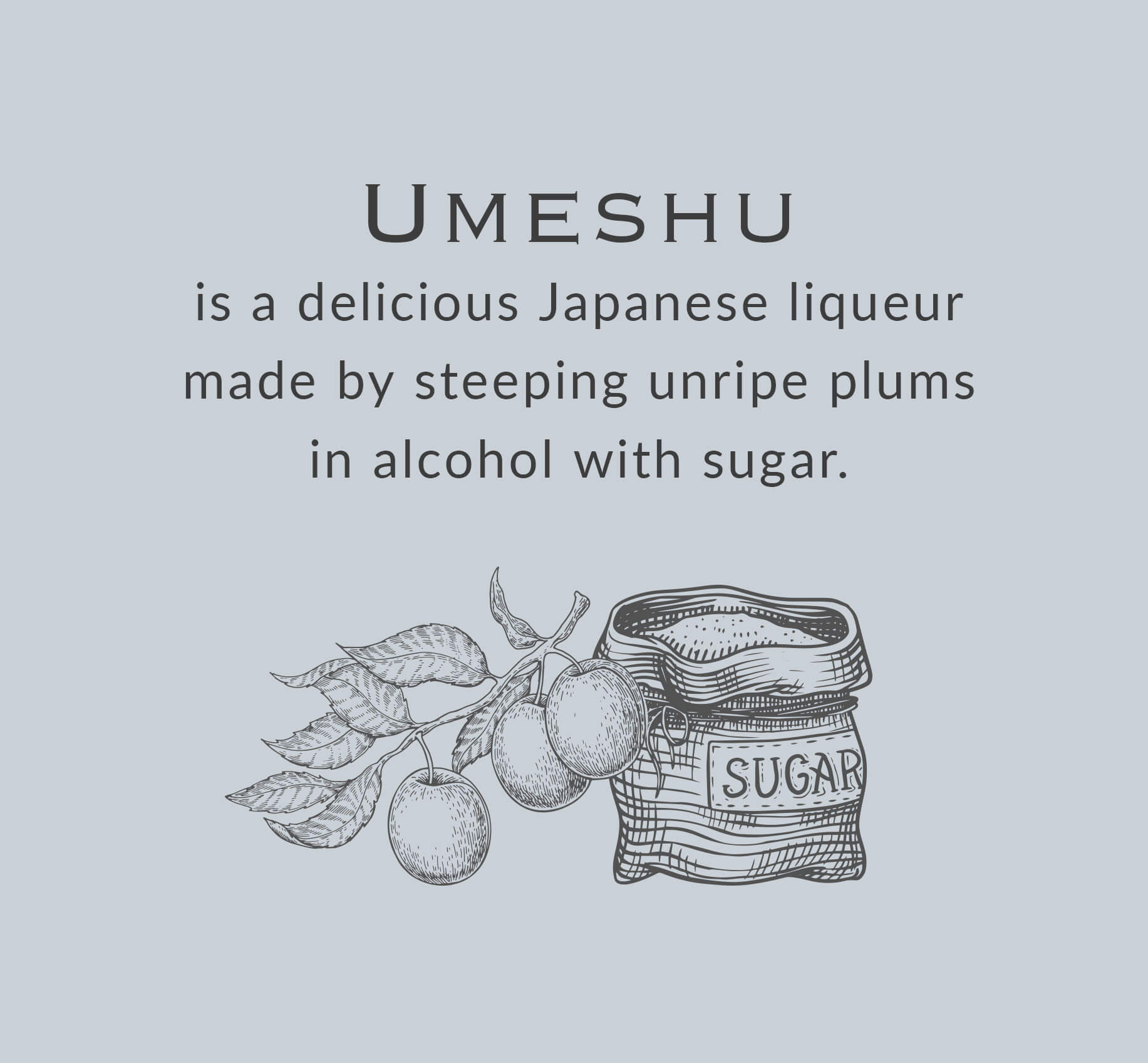 Umeshu is a delicious Japanese liqueur made by steeping unripe plums in alcohol with sugar.