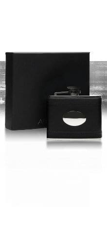 Black Lambskin Stainless Steel Flask & Engraving Plate/110ml