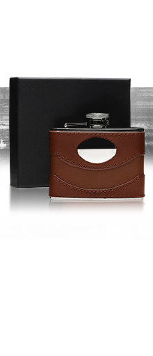 Brown Leather & Steel Hip Flask with Engraving Plate / 110ml