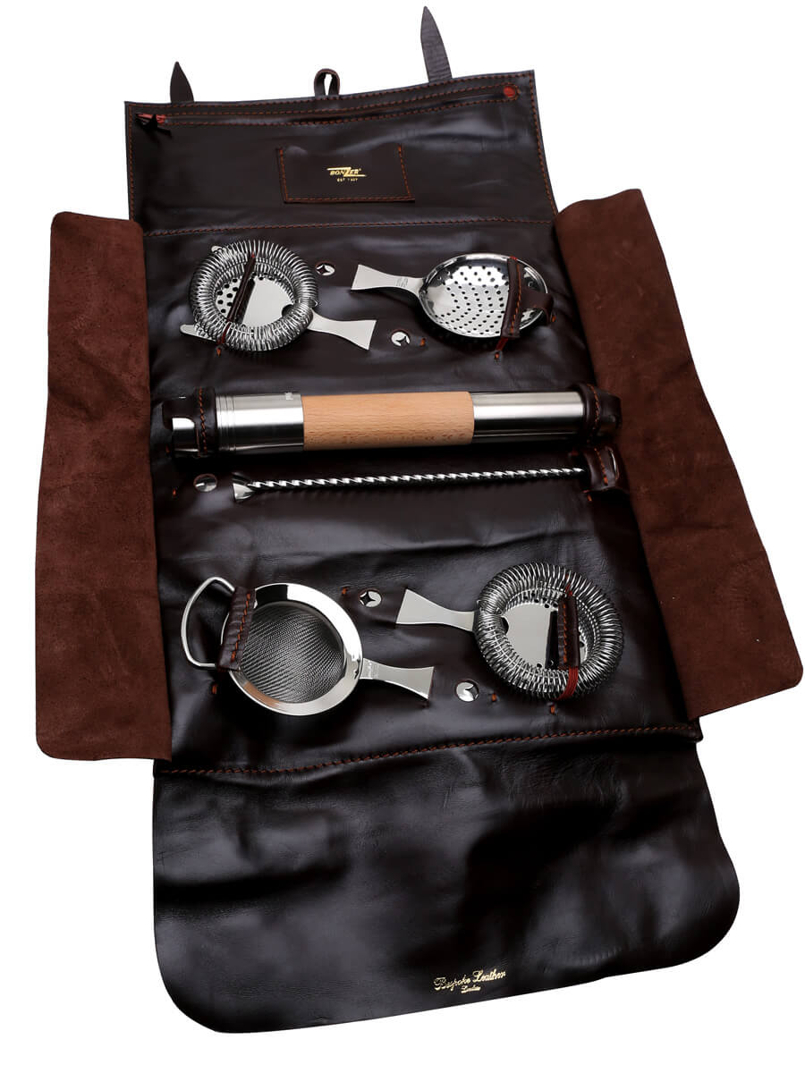 Bonzer Leather Roll Strainers & Muddler Set /Stainless Steel
